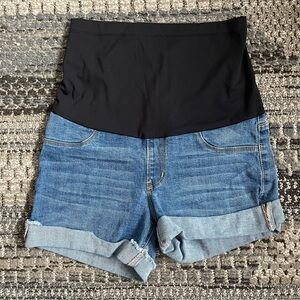 Just Black Jeans Maternity Frayed Hem Cuffed Jean Shorts Blue Denim Size 28